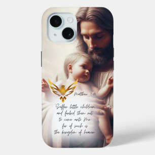 Coque Pour iPhone 15 Jésus Inspirant Tenant un Bébé Bible Colombe d'Or