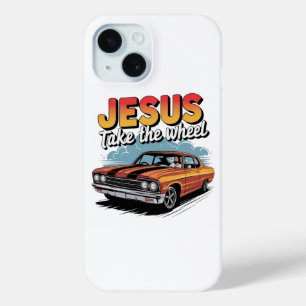 Coque Pour iPhone 15 Jésus prend la voiture Vintage de roue