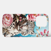 Coques Case-Mate iPhone Jeu de léopard des neiges et pivoines roses (Verso (horizontal))