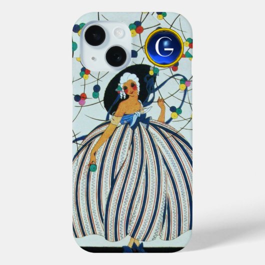 Coques Case-Mate iPhone JEUNE JEUNE FILLE BELLE Mode bleu Monogramme (Verso)
