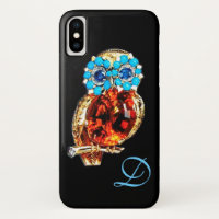 JEWEL OWL MONOGRAM Or, Turquase Bleue Topaz