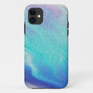Coque iPhone 11 Joli Aqua bleu violet pastel carrelage mosaïque