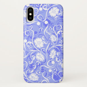 Coque iPhone X Joli bleu blanc fleurs classiques motif