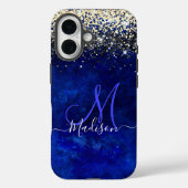 Coques Case-Mate iPhone Joli bleu bleu or faux parties scintillant monogra (Verso)