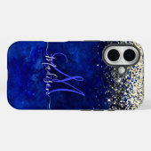 Coques Case-Mate iPhone Joli bleu bleu or faux parties scintillant monogra (Verso (horizontal))