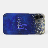 Coques Case-Mate iPhone Joli bleu bleu or faux parties scintillant monogra (Dos (Horizontal))