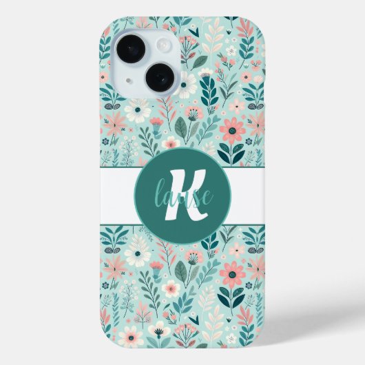 Coques Case-Mate iPhone Joli bleu et rose pastel Fleurs d'Art folklorique (Verso)