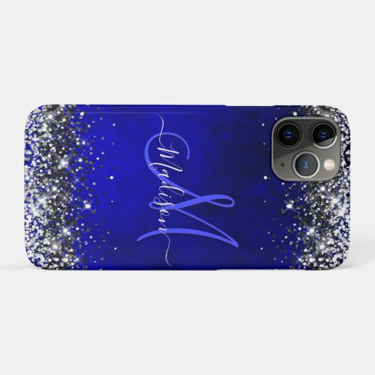 Coques Case-Mate iPhone Joli bleu royal argent faux parties scintillant mo (Dos (Horizontal))