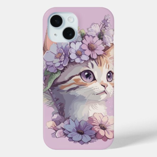 Coques Case-Mate iPhone Joli Chat Aquarelle Violet avec Flore (Verso)
