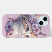 Coques Case-Mate iPhone Joli Chat Aquarelle Violet avec Flore (Verso (horizontal))