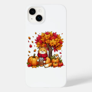 Coque Pour iPhone 14 Plus Joli Chat d'Automne avec Citrouilles de Café Glacé