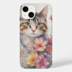 Coque Pour iPhone 14 Joli Chat Floral Aquarelle