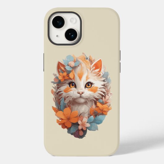 Coques Case-Mate iPhone Joli chat orange floral mignon (Verso)