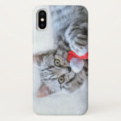 Coques Case-Mate iPhone Joli chat tabby gris avec chapeau de Noël (Dos)