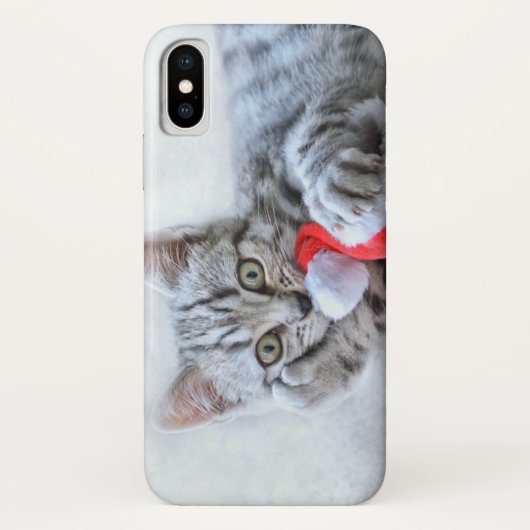 Coques Case-Mate iPhone Joli chat tabby gris avec chapeau de Noël (Dos)