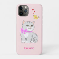 Joli chat tabby sur fond or rose clair