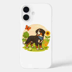 Coques iPhone 16 Joli chien de montagne bernois avec tournesol et b