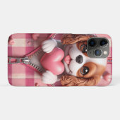 Coques Case-Mate iPhone Joli chiot 3D dans un Arrière - plan rose et blanc (Dos (Horizontal))
