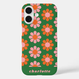 Coques iPhone 16 Joli Coloré Fleur Motif Vert rose Nom