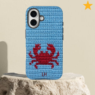 Coques iPhone 16 Joli Crabe Rouge au Crochet Fil Personnalisé Nom I