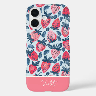 Coques iPhone 16 Joli design de fraise avec nom personnalisé