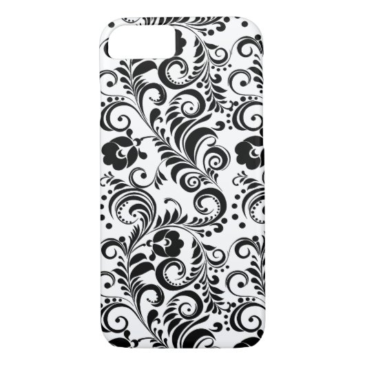 Coques Case-Mate iPhone Joli design floral noir blanc (Dos)