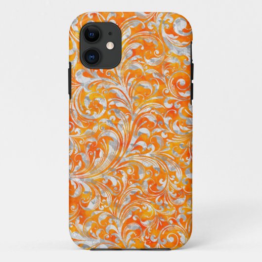 Coques Case-Mate iPhone Joli design floral tourbillon orange (Dos)