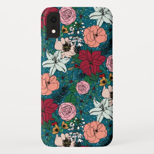Coques Case-Mate iPhone Joli design hivernal fleuri et blanc points (Dos)