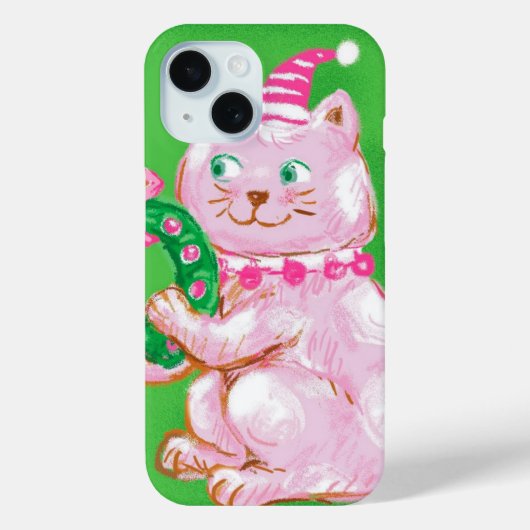 Coques Case-Mate iPhone Joli dessin de Noël Chat tenant une couronne (Verso)