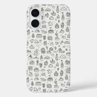 Coques iPhone 16 Joli doodles dessinés à la main en noir et blanc