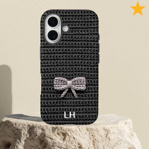 Coques iPhone 16 Joli fil de crochet noir avec noeud papillon perso