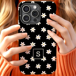Coque Pour iPhone 15 Joli Floral Gris Noir Lily Motif Monogramme
