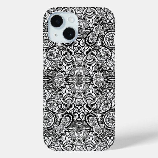 Coques Case-Mate iPhone Joli floral paisley noir blanc (Verso)