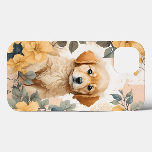 Coques Case-Mate iPhone Joli Golden Retriever Chiot Fleurs Jaunes (Verso (horizontal))