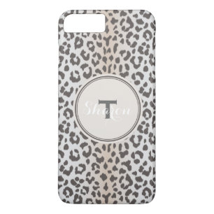 Coque iPhone 8 Plus/7 Plus Joli imprimé guépard marron beige chic avec monogr