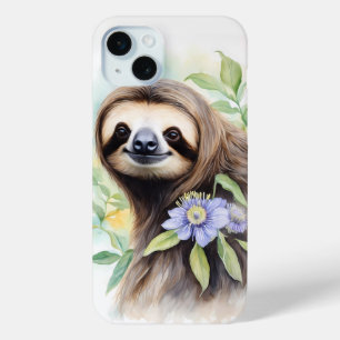 Coque iPhone 15 Mini Joli joli Sloth Aquarelle peinture