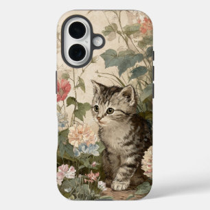 Coques iPhone 16 Joli Kitten Cottagecore dans Fleurs Aesthetic iPho