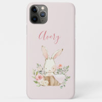 Joli lapin d'aquarelle rose en bois dans le panier