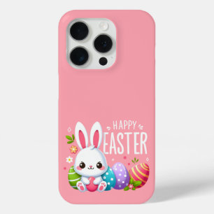 Coque iPhone 15 Pro Joli lapin de Pâques rose