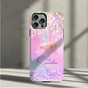 Coque Pour iPhone 14 Joli licorne arc-en-ciel rose monogramme gouttes d