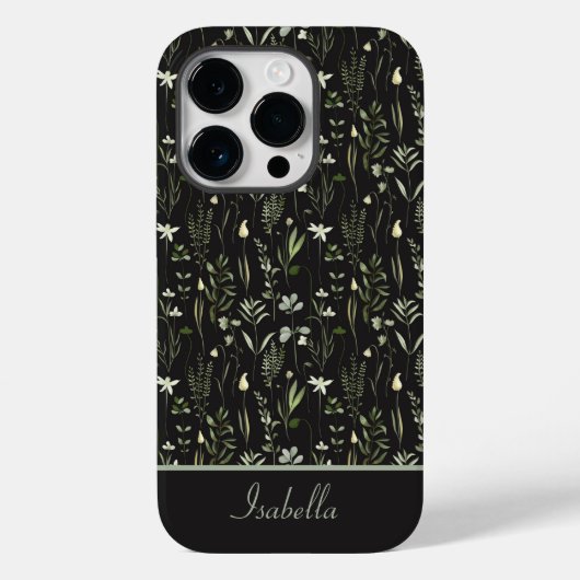Coques Case-Mate iPhone Joli Moderne Floral Botanique Vert et Noir (Verso)