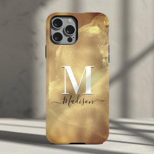Coque Pour iPhone 14 Joli monogramme artistique en marbre doré féminin