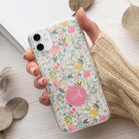 Joli monogramme botanique floral rose pastel