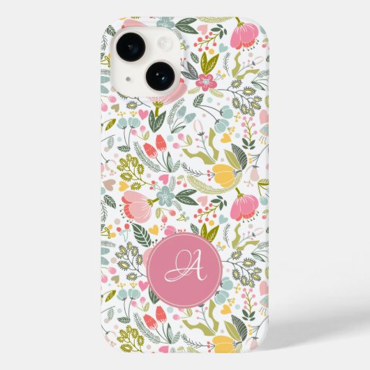 Coques Case-Mate iPhone Joli monogramme botanique rose pastel (Verso)