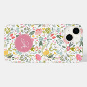 Coques Case-Mate iPhone Joli monogramme botanique rose pastel (Verso (horizontal))