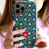 Coques Case-Mate iPhone Joli Monogramme Cerises Floral à Points Teal