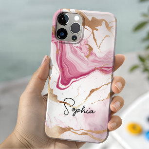 Coque Pour iPhone 14 Joli monogramme d'art en marbre faux paillettes bl