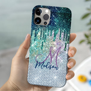 Case-Mate iPhone Case Joli monogramme faux paillettes licorne iridescent