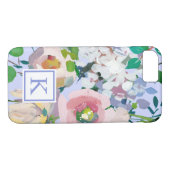 Coques Case-Mate iPhone Joli Monogramme floral de l'aquarelle bleue (Dos (Horizontal))