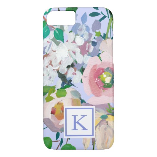 Coques Case-Mate iPhone Joli Monogramme floral de l'aquarelle bleue (Dos)
